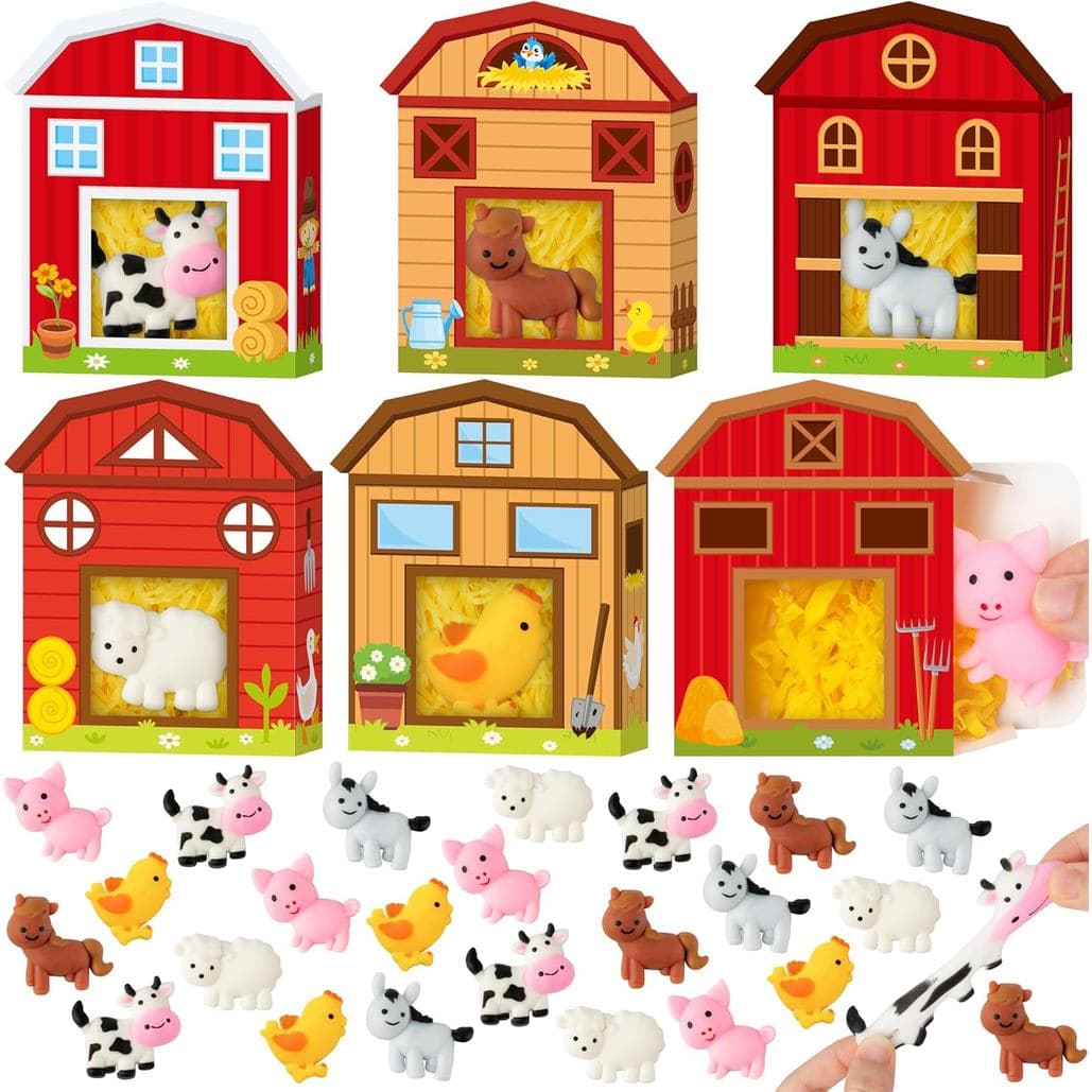 CY2SIDE Pacote com 24 Brinquedos Squishy de Animais de Fazenda com Caixa de Presente e Enchimento de Ráfia para Crianças