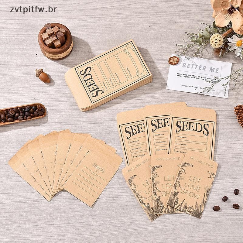 ZVT 100 Pcs Kraft Paets De Sementes Autovedantes Envelopes Pequenos Resseláveis Para Armazenamento BR