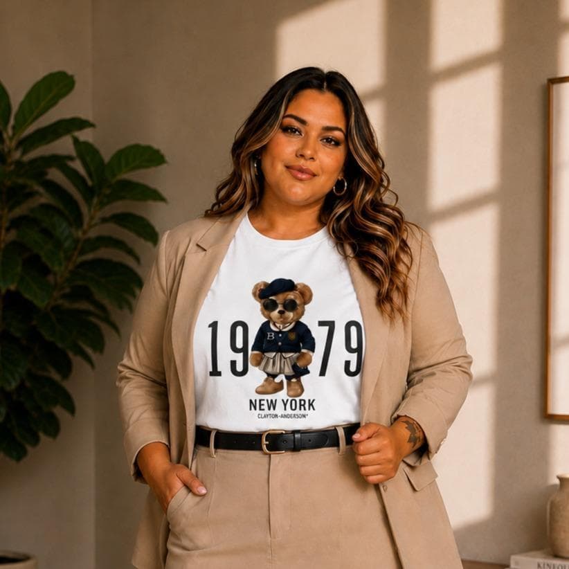 Camiseta Plus Size e slim Feminina  Urso 1979  Estampada Algodão