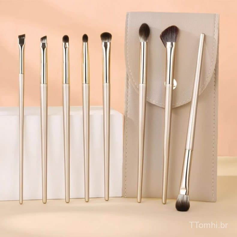 Conjunto de 10 Pincéis de Maquiagem para Olhos Naturais, Pincel para Sombra, Pincel para Contorno de Sobrancelha, Pincel