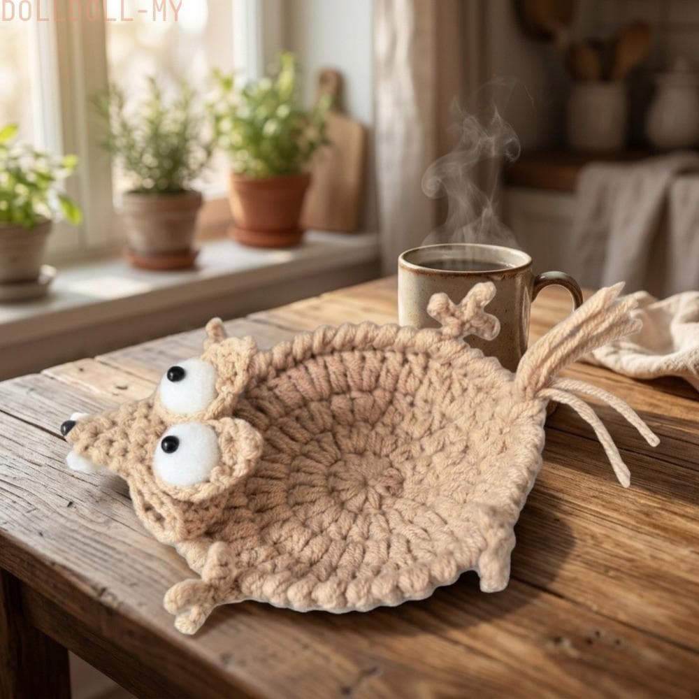 Tapete De Mesa De Crochê Artesanal De Esquilo Para Segurança De Bebidas Quentes 13 x 10.5 x 3 cm