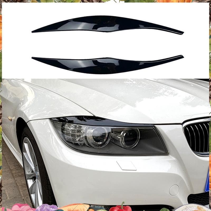 Para 3-Series E90 E91 320I 330I 2005-2012 Capa Do Farol Dianteiro Enfeite Tira Sobrancelha Guarnição Adesivo Preto Brilh