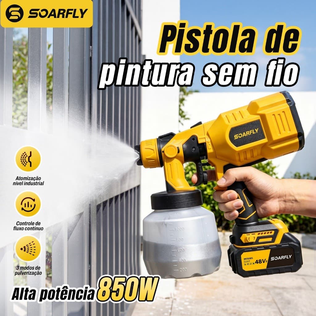 SOARFLY Pistola de Pintura Pulverizador de Tinta 2 Baterias 48v Spray Portátil Elétrico