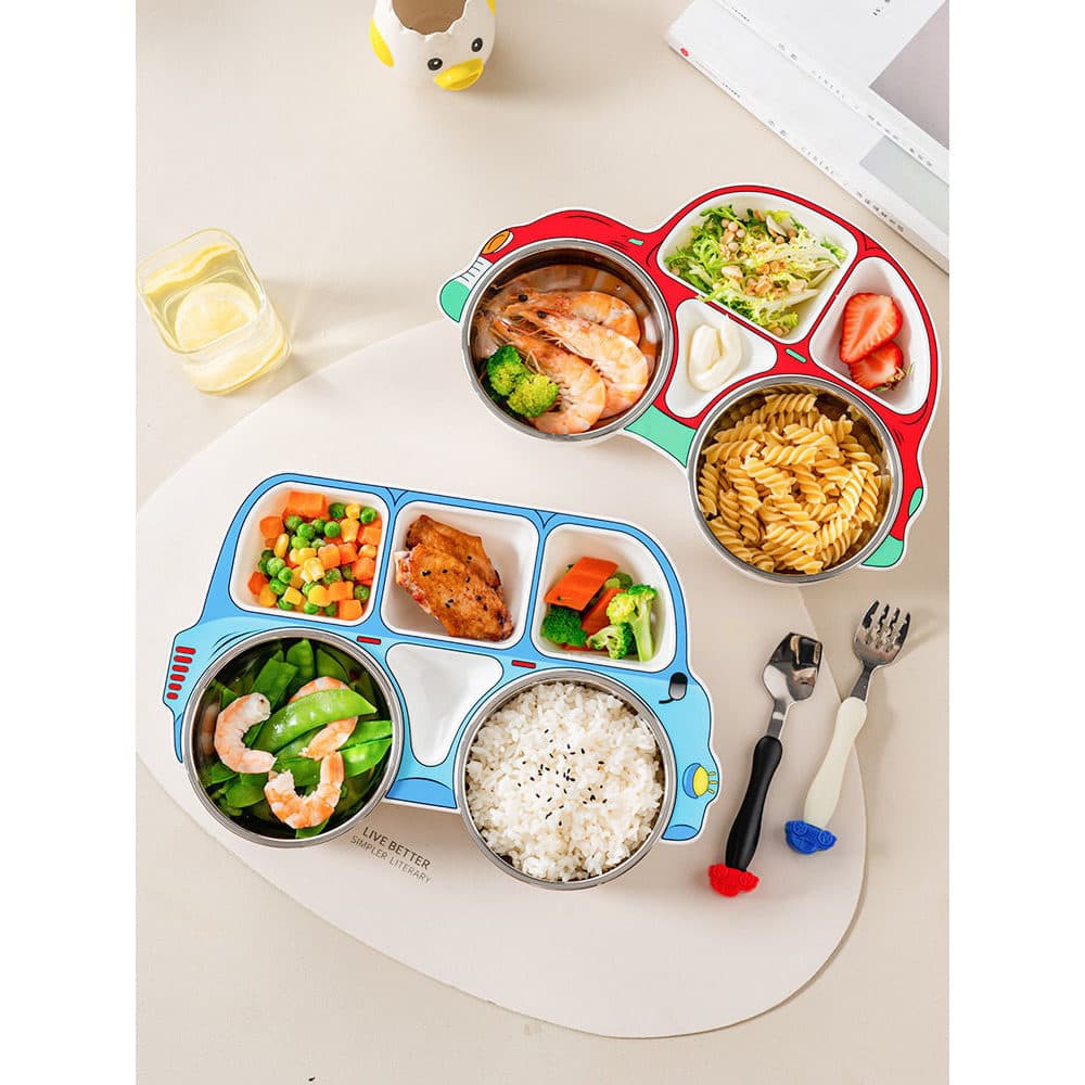 Onlycook conjunto de prato de jantar infantil para carro, prato de compartimento de aço inoxidável 304, prato de jantar