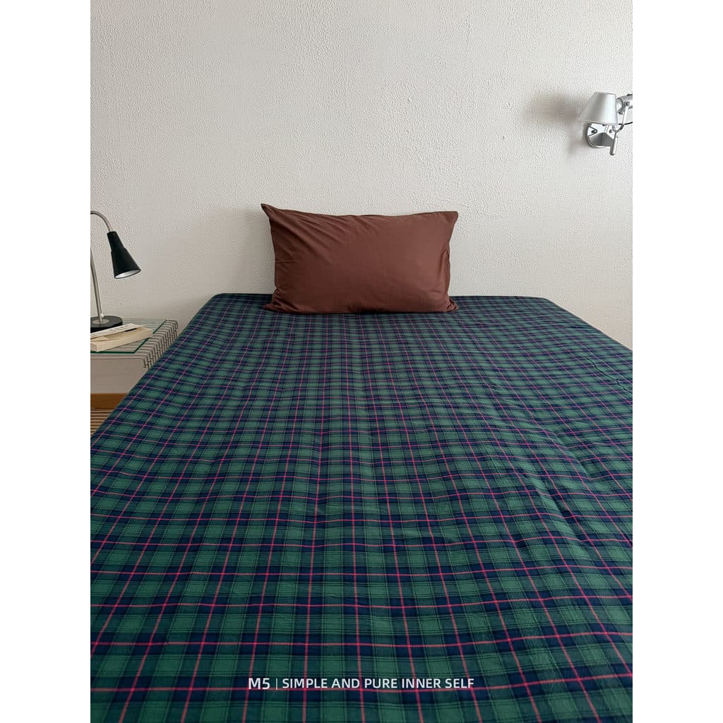 Retro Mori estilo xadrez fio-tingido lavado 100% algodão único produto lençol de cama de casal estilo dormitório único p