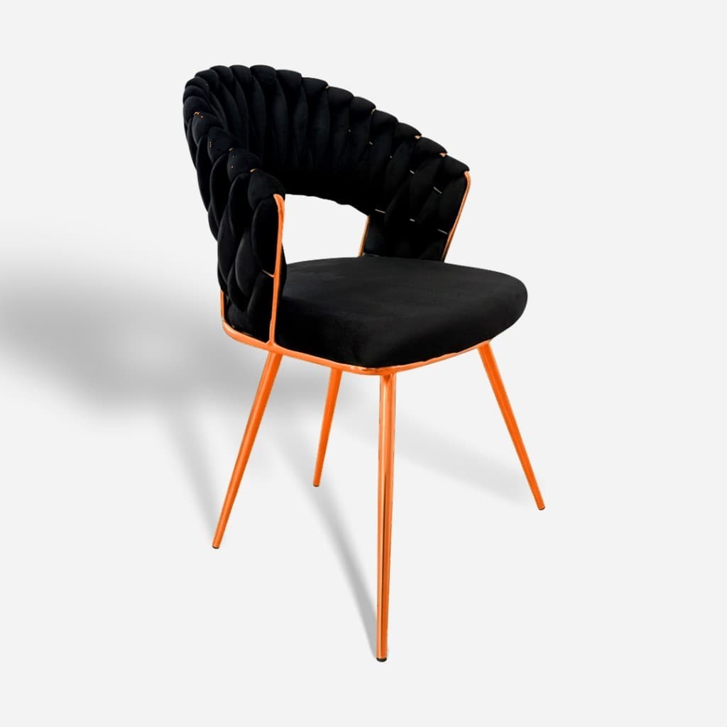 Cadeira Estofada Veludo Preta com Pés Dourados Design Moderno Luxo