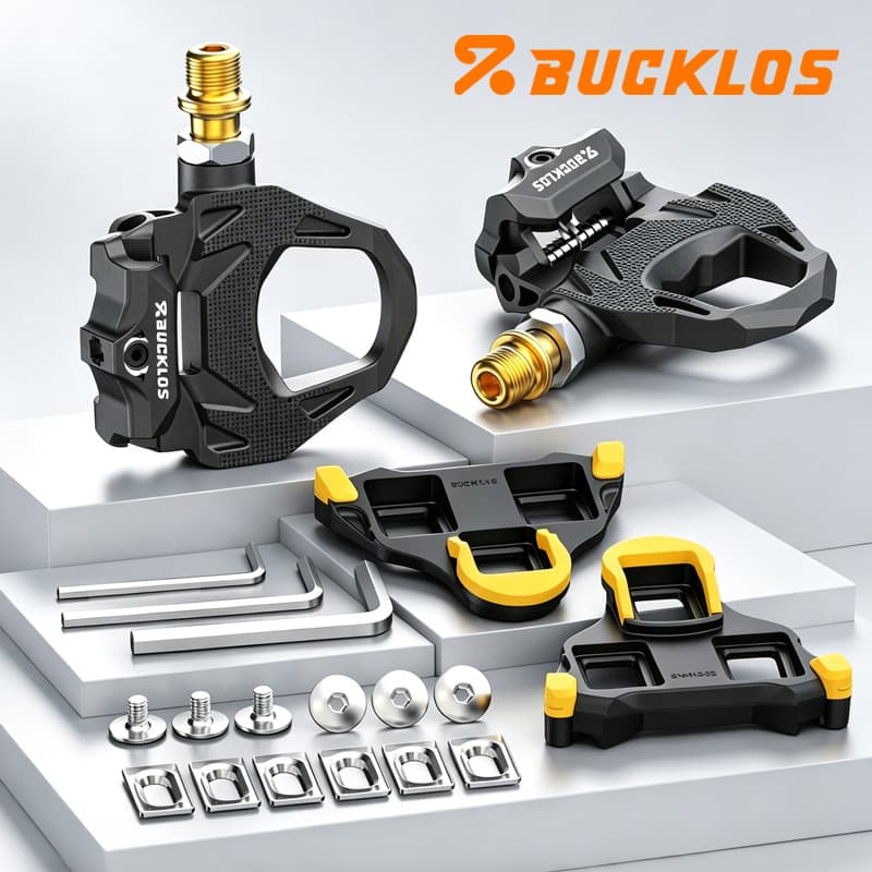 BUCKLOS Pedal De Presilha Para Bicicleta De Estrada Com Presilhas , Compatível Sistema De Ciclismo SPD-SL , Pedais Sem C