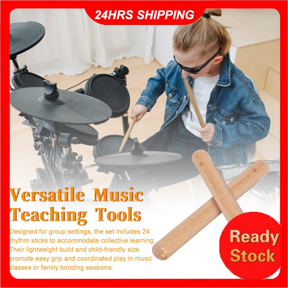 12 pares de bastões de ritmo de madeira, instrumentos de percussão para educação musical com bolsa de armazenamento