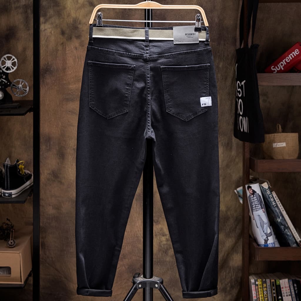 Outono inverno puro preto tamanho grande Jeans masculino solto estiramento mais gordura Extra grande calças magras na mo