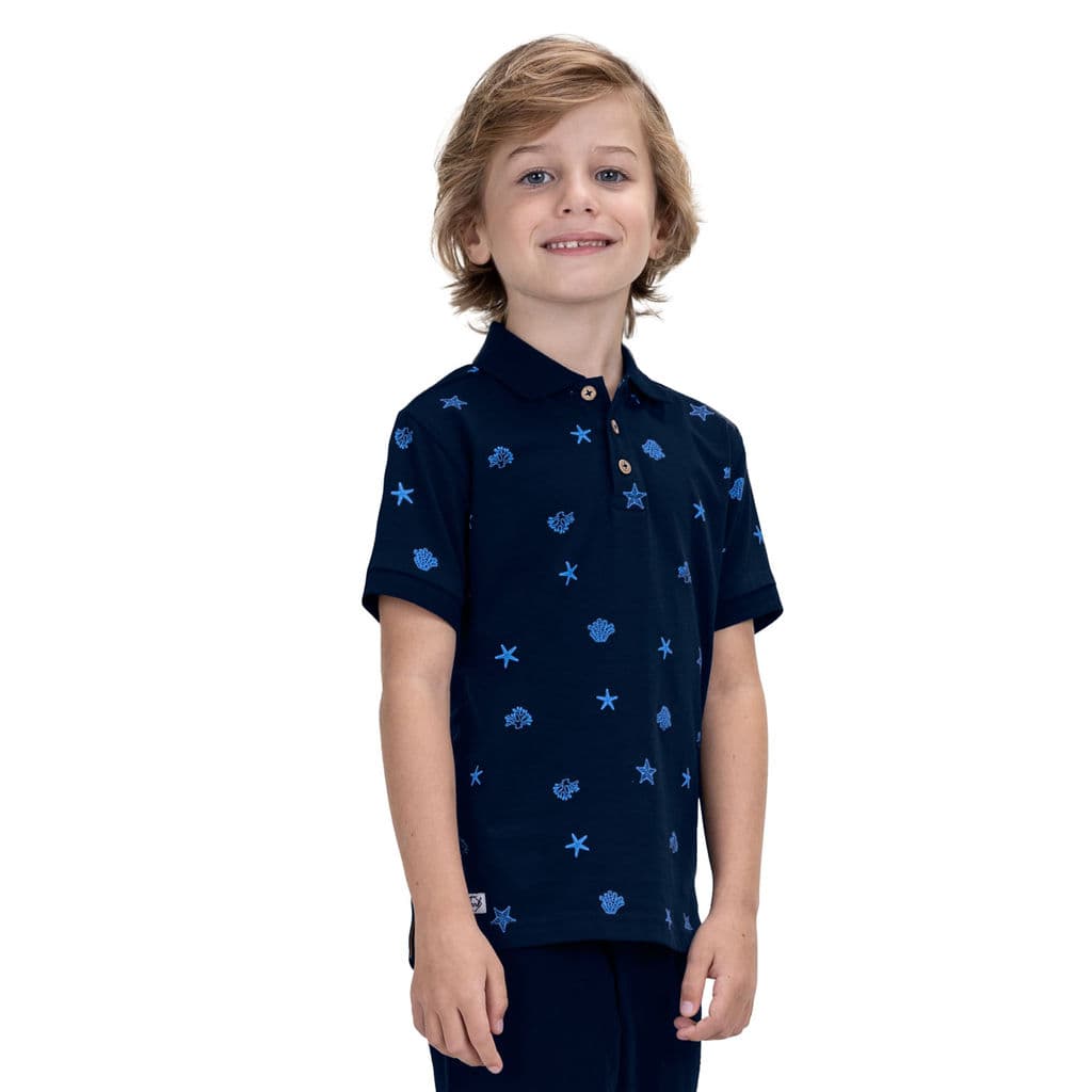 Polo Infantil Estampada Trick Nick Azul