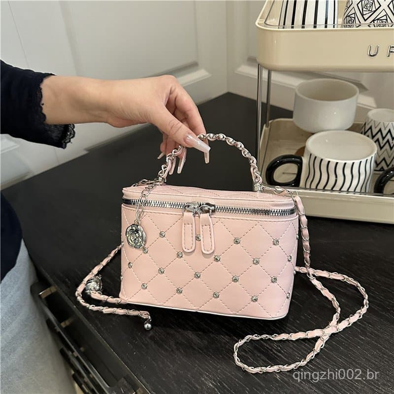 Bolsa pequena feminina com padrão de diamante, bolsa caixa brilhante de alta qualidade, bolsa de ombro e transversal ele