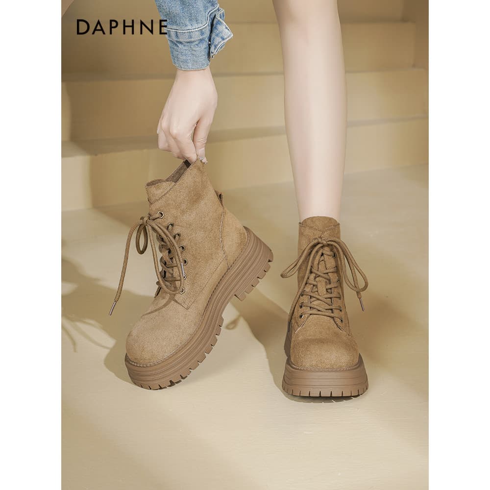 Daphne botas Martin de sola grossa feminina 2026 novo estilo outono Retro duas Wear ruibarbo botas marrom ocidental bota