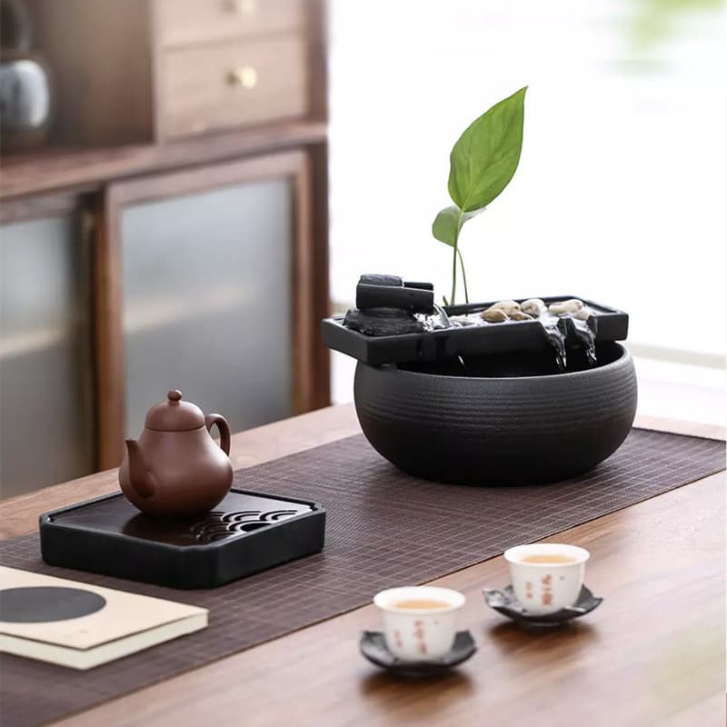 Inkstone tamanho pequeno cerâmica fluindo ornamentos de água sorte Desktop mesa chá fonte waterwheel circulação waterwhe