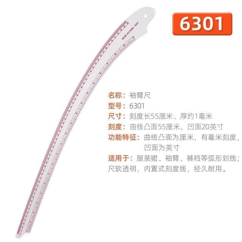 Em estoque: Régua de plástico transparente com escala embutida, ferramenta de design de vestuário, régua para braços e m