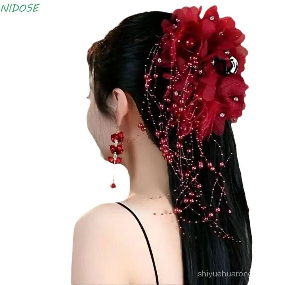 Clipe De Agarrar NIDOSE , Garra De Cabelo De Pano De Borla , Pérolas De Flores De Penas , Quatro , Acessórios Para Menin