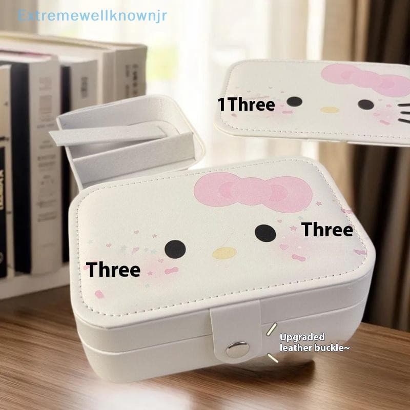 EJBR Kawaii Sanrio Hello Kitty Brincos Portáteis Colar Anel Bonito Armazenamento de Couro Viagem S3UH