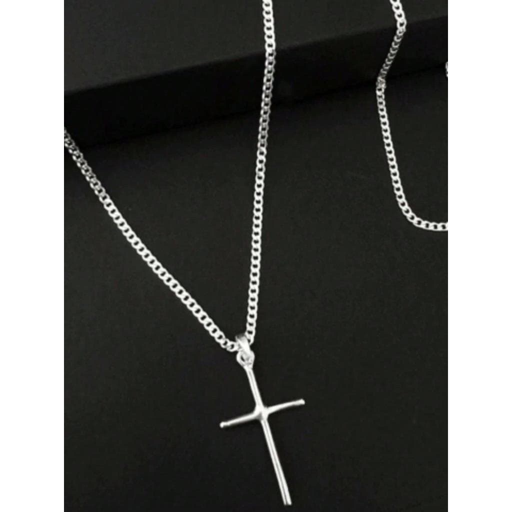 KIT Colar Corrente MasculinaGRUMER c/ Pingente de Cruz e Pulseira Grumet em Aço Inoxidável