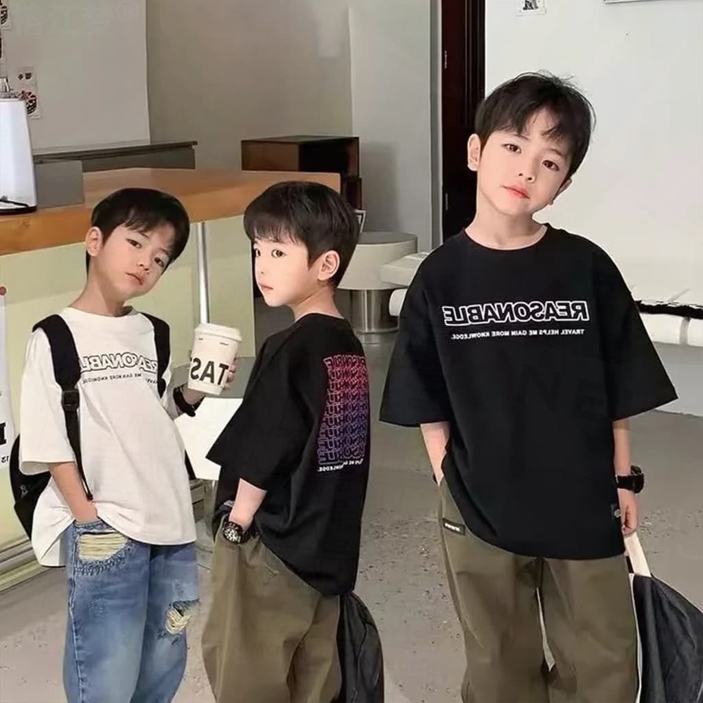 Gradiente carta impressa meninos camiseta de manga curta puro algodão verão grandes crianças bonito topo 7 anos de idade