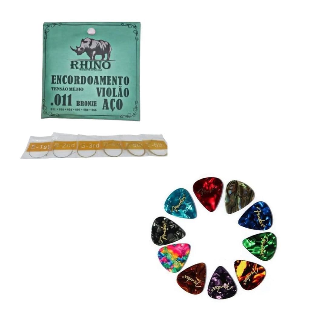 Kit Encordoamento Violão  011 a 046 + 10 Palhetas