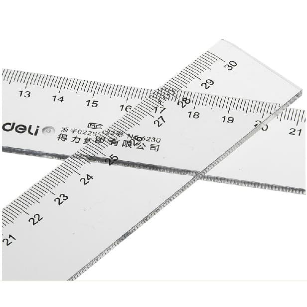 Régua de papelaria transparente transparente Deli 30cm Régua de plástico centímetro 6230 Ferramenta de desenho Supriment