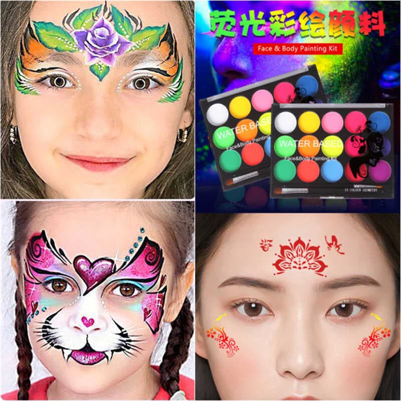 Pigmento de pintura corporal solúvel em água, paleta de pintura Facial para Performance infantil, não tóxico, palco Faci