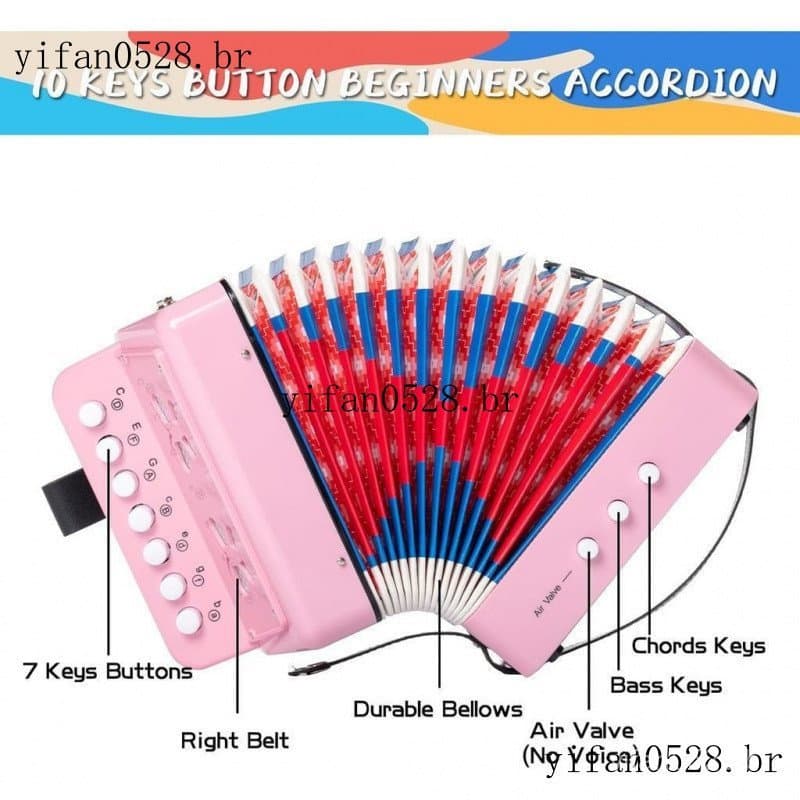 Acordeão Para Iniciantes , Controle De Botão Acordeões Instrumentos Musicais Estudantes Accordian Leve 7 Teclas 3 Bass M