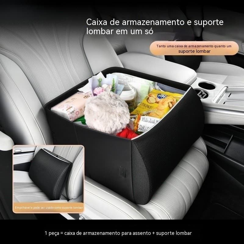 Caixa organizadora para banco de carro, caixa de armazenamento dobrável 2 em 1 com almofada lombar para carro, acessório
