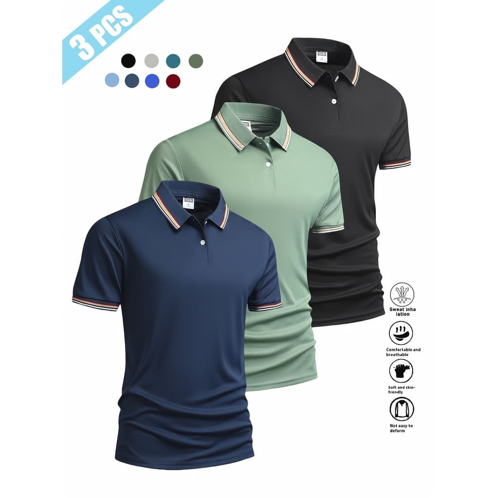 Use camisa polo masculina listrada de manga curta com lapela de verão sem costura listrada leve camisa polo multicolorid