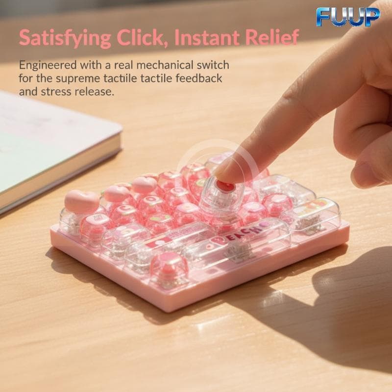 FUUP Fidget Alívio Do Estresse Teclado Pingente 26 Chave Padrão De Frutas Mini Botões Saco Portátil Decoração Para Escri