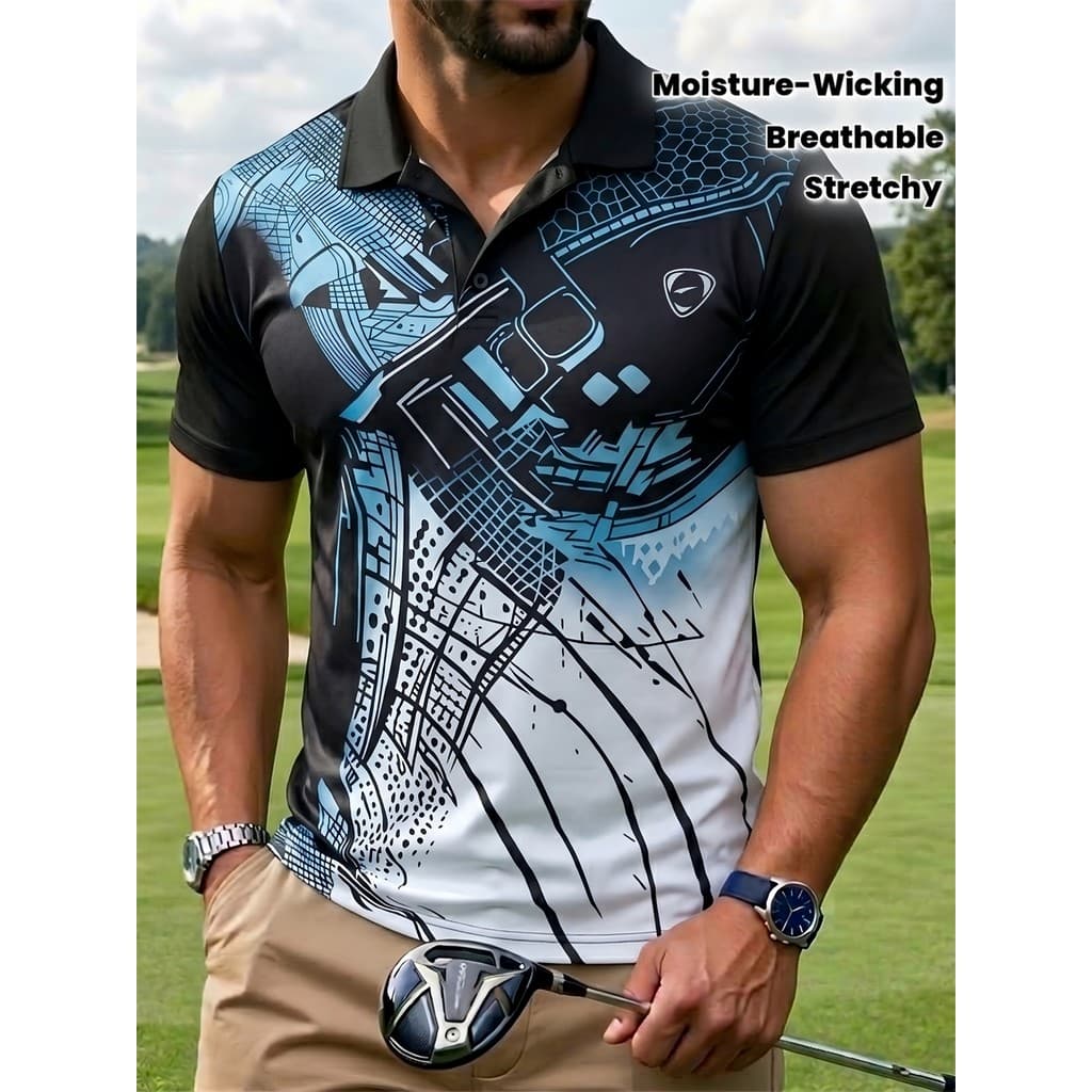 Camisa polo esportiva masculina impressa lapela camiseta polo manga curta cabido tênis golfe boliche camisa LSL356