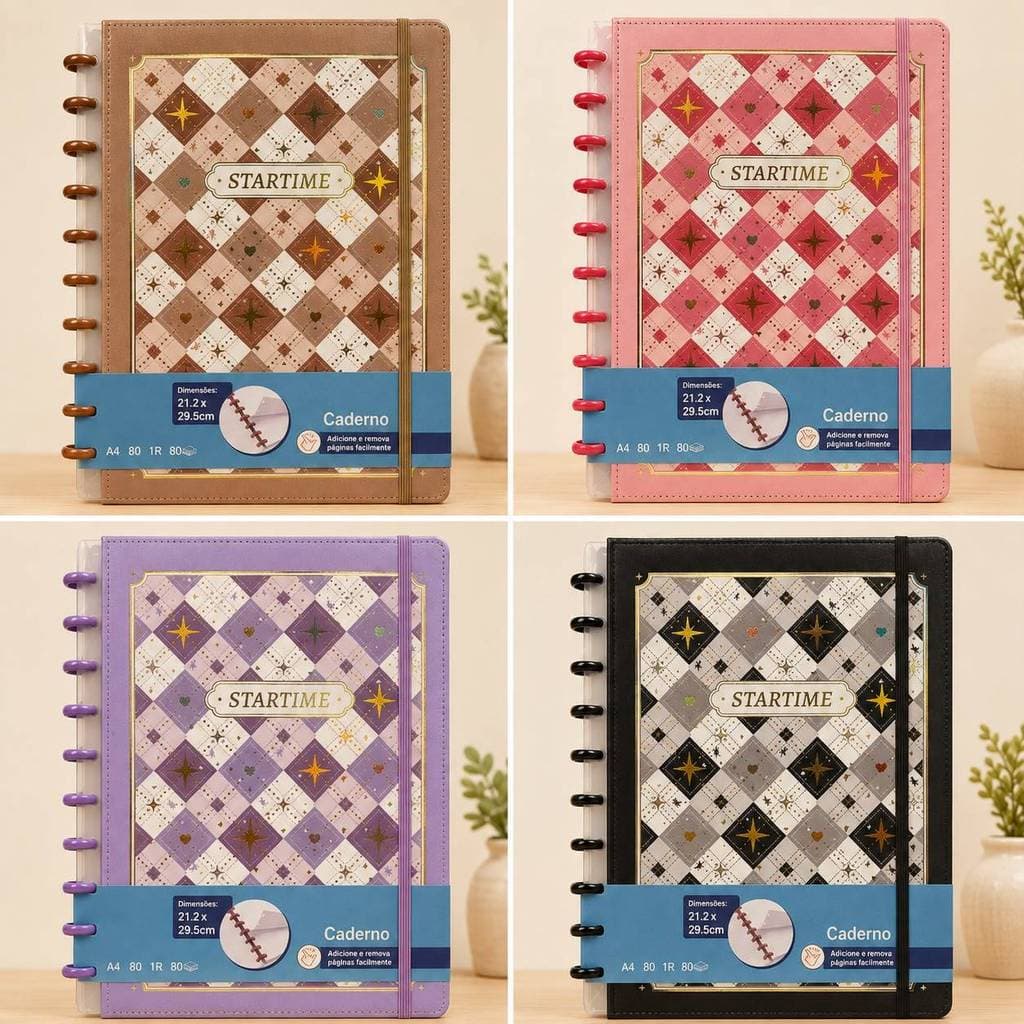 Caderno Inteligente Vintage Argyle A4 com 80 Folhas Pautadas | Caderno 8/10/11 Discos