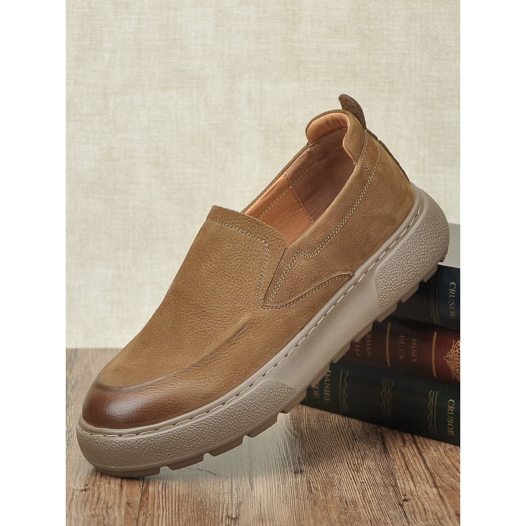 Sapatos masculinos de couro genuíno outono sola leve de meia-idade idosos pai sapatos deslizamento em sapatos casuais ao