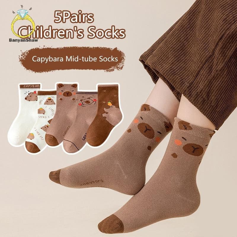 5 Pares Engraçado Capivara Algodão Tripulação Meias Unissex Crianças Moda Novidade Diárias Presente