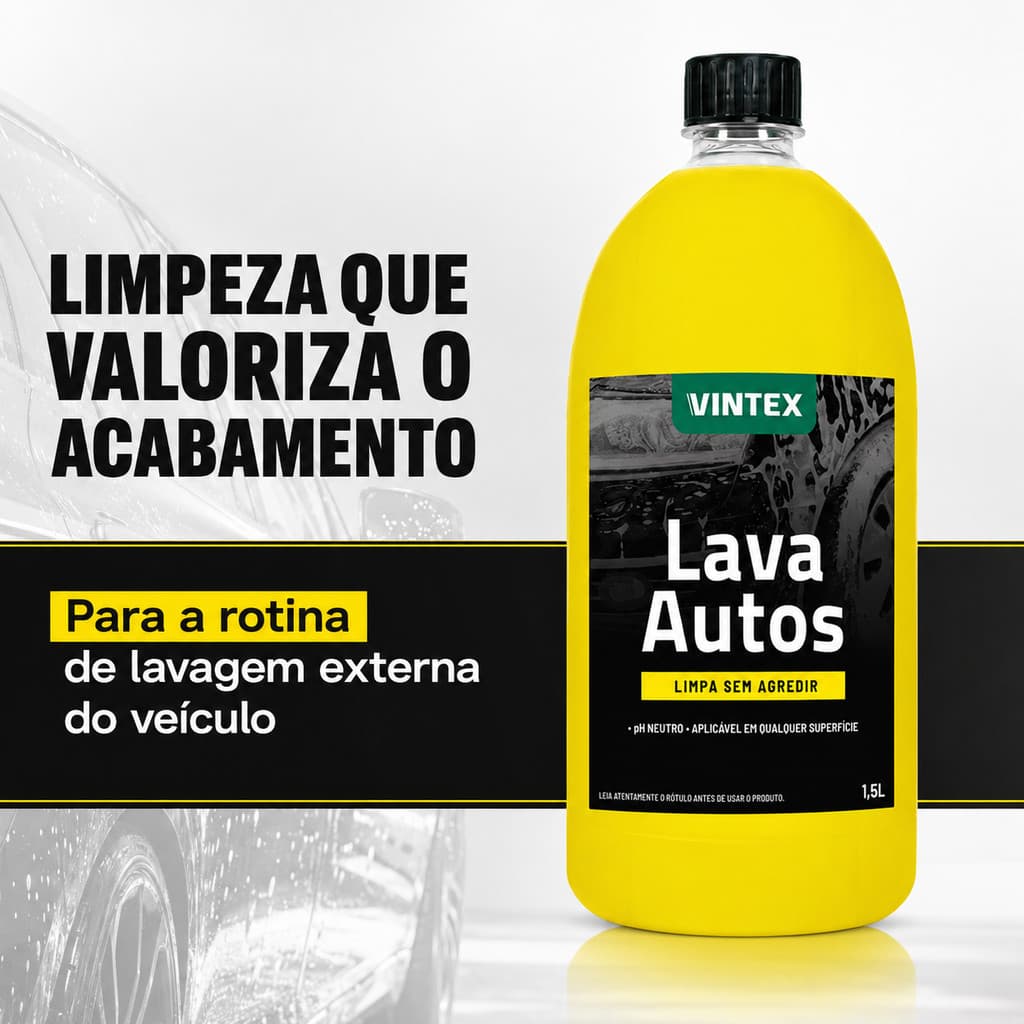 Lava Autos Vintex 1,5L Shampoo Automotivo Limpeza Externa Pintura Carro Moto Brilho e Cuidado