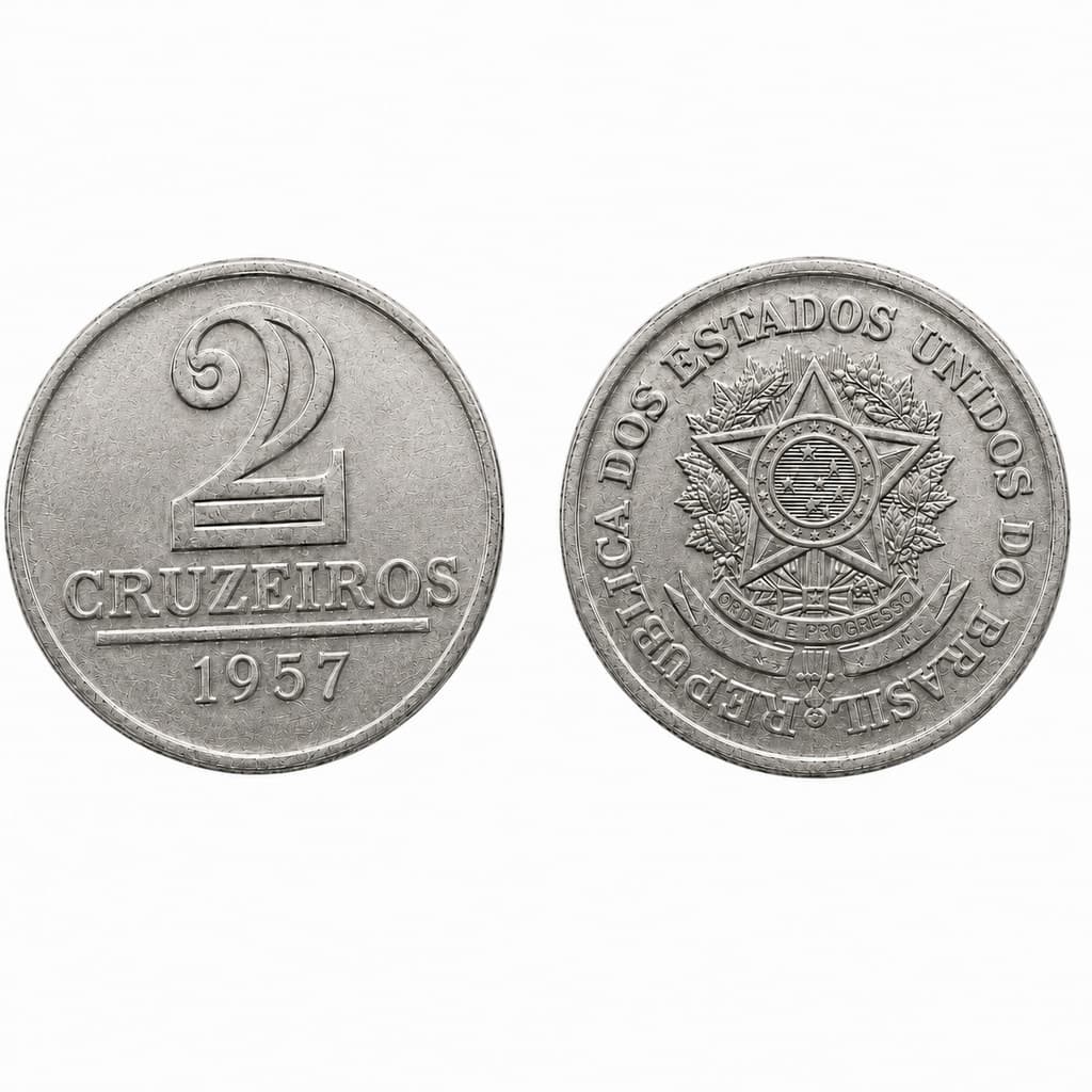 Moeda Antiga De 2 Cruzeiros Ano 1957 Brasil Original