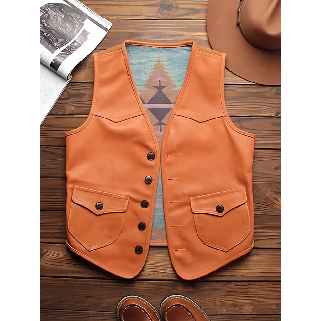 Novo produto colete de couro genuíno masculino réplica RL estilo antigo ocidental Denim colete Retro primeira camada de