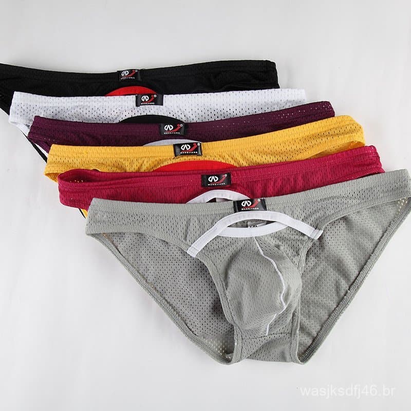 WJ Cuecas Masculinas De Malha Sem Costura Cintura Baixa Respirável Frontal Oca Roupa Íntima Masculina