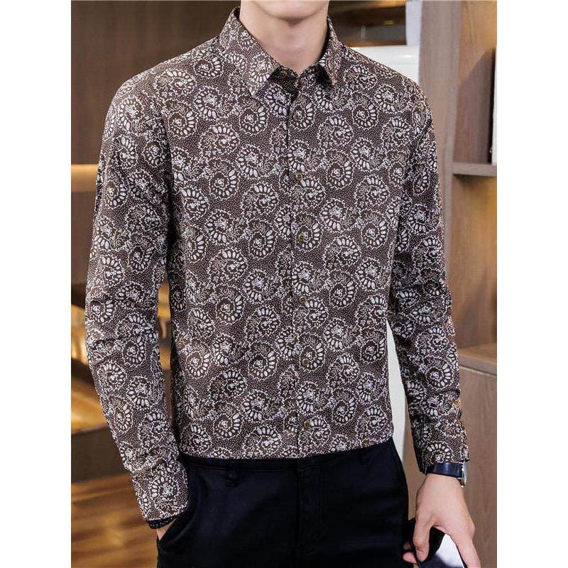 Lomon Retro impresso camisa masculina de manga comprida primavera outono gelo seda 2024 novo estilo rufião bonito tio Hi