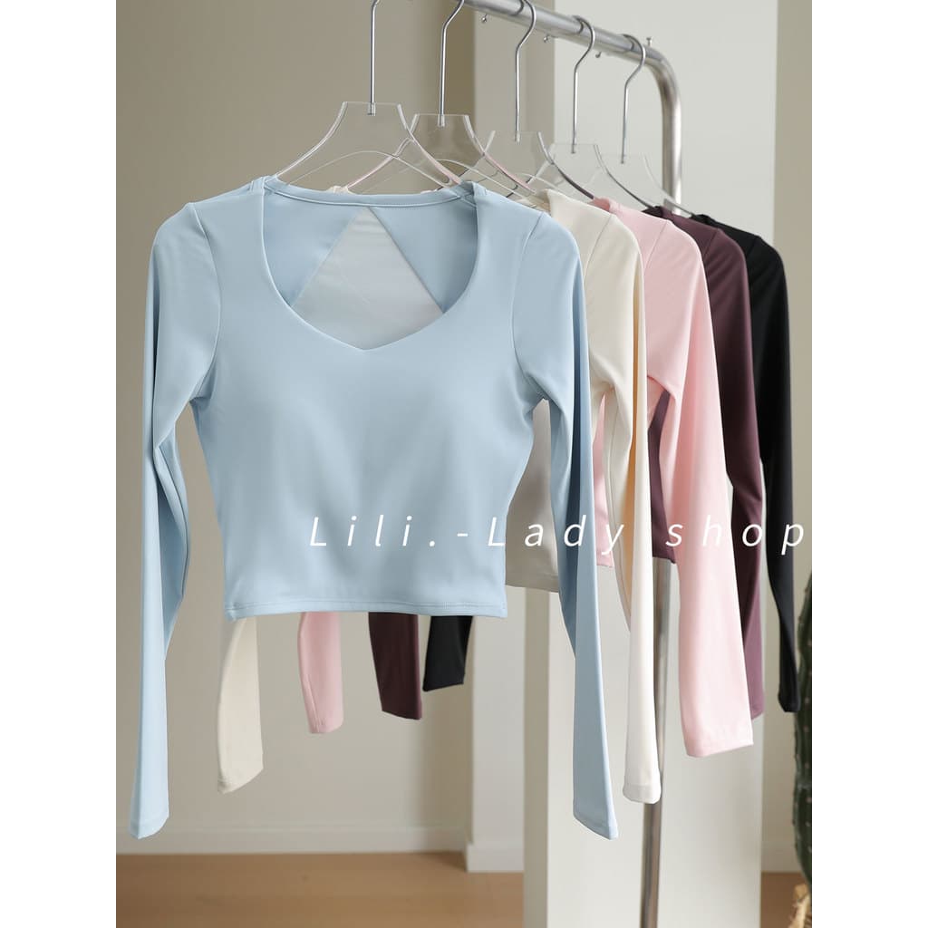 Top esportivo com almofada no peito feminino de manga comprida apertado lindas roupas de Yoga High-End treinamento de Pi