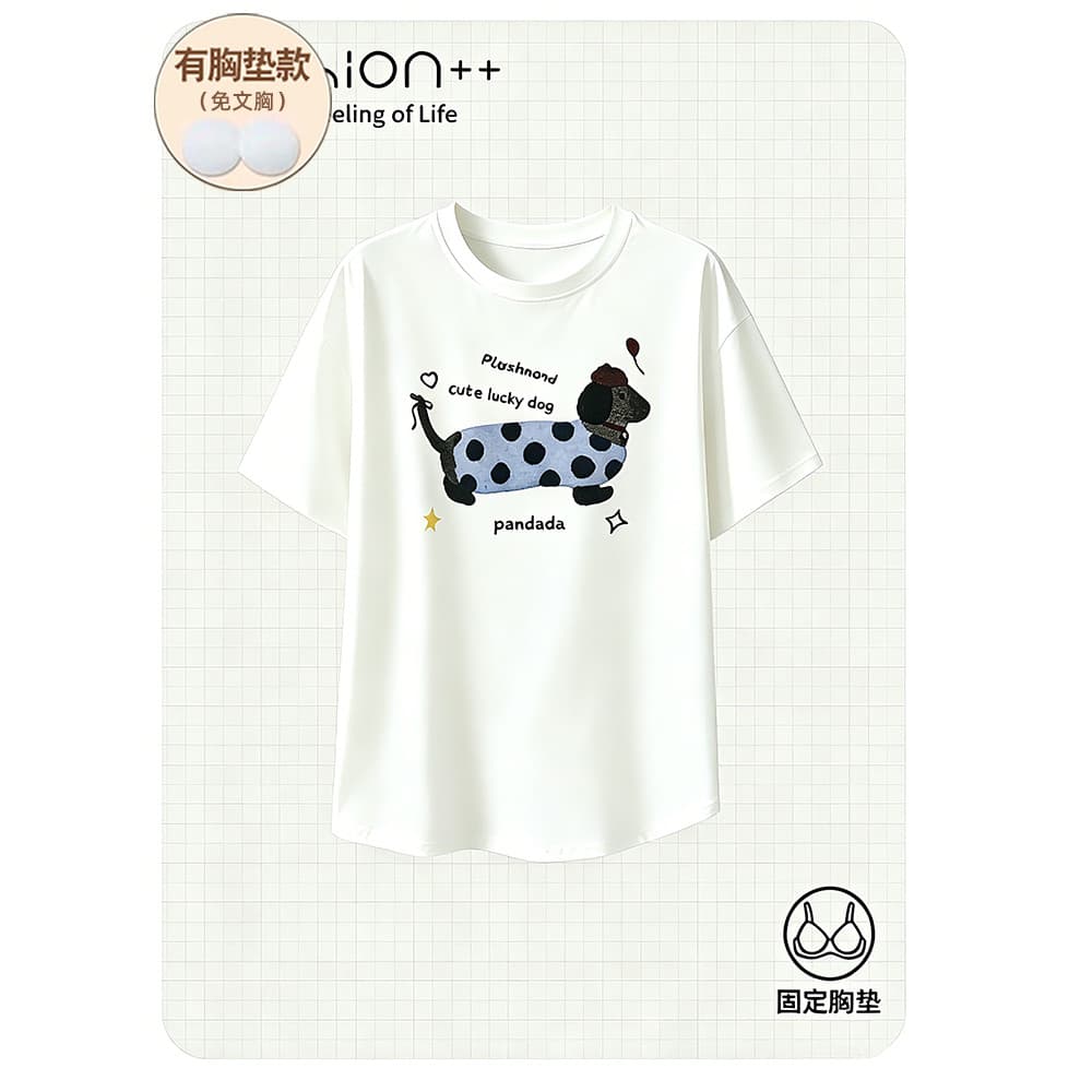 Camiseta de manga curta pijamas femininos com almofadas no peito pijamas de verão topos de peça única feminino algodão p