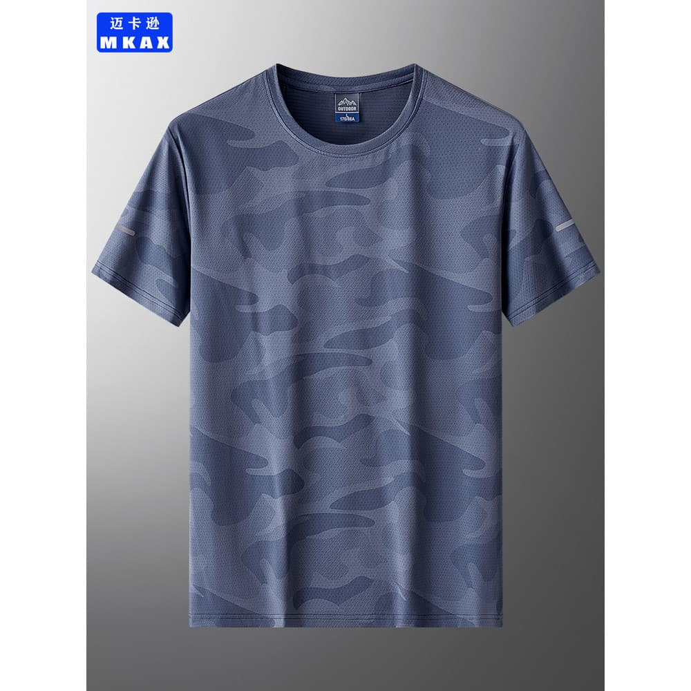 Ao ar livre em torno do pescoço esportes gelo seda de manga curta camiseta masculina verão Casual respirável tamanho gra