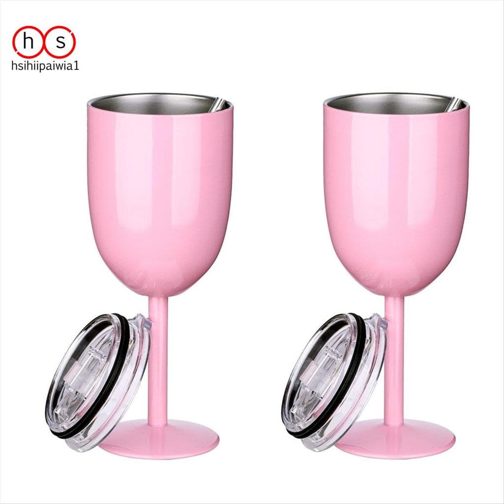 Copos De Vinho Rosa Isolados , 2 Peças , Parede Dupla , Aço Inoxidável , Viagem , Copo Com Tampa À Prova De Vazamento Pa