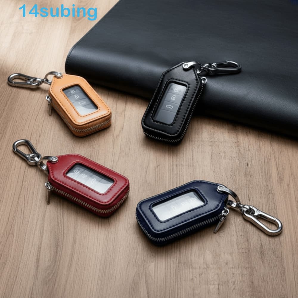 SUBING Estojo De Proteção Para Chaves , Porta-De Carro Durável Com Bolsa Zíper , Capa De Design Quadrado De Couro PU