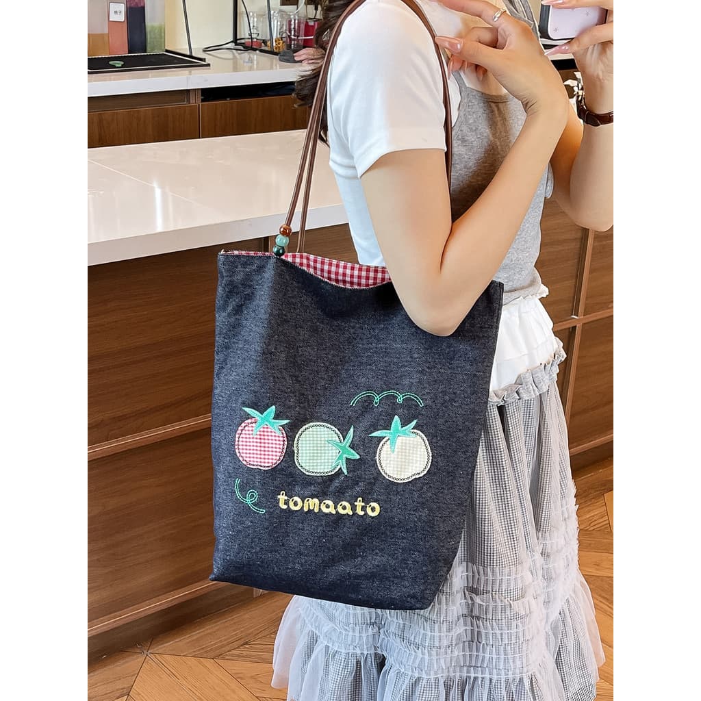 Ins simples All-Match bolsa de lona 26 versão coreana dos desenhos animados estilo preguiçoso literário Casual grande ca