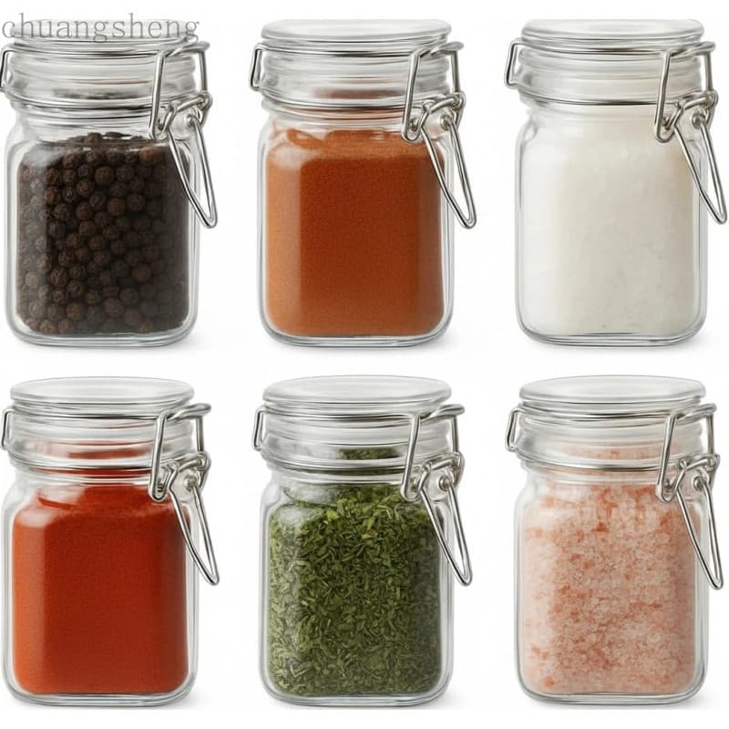 Potes de Especiarias de Vidro de 8 oz com Tampas Herméticas, Conjunto de 6 Potes de Especiarias de Vidro com Etiquetas,