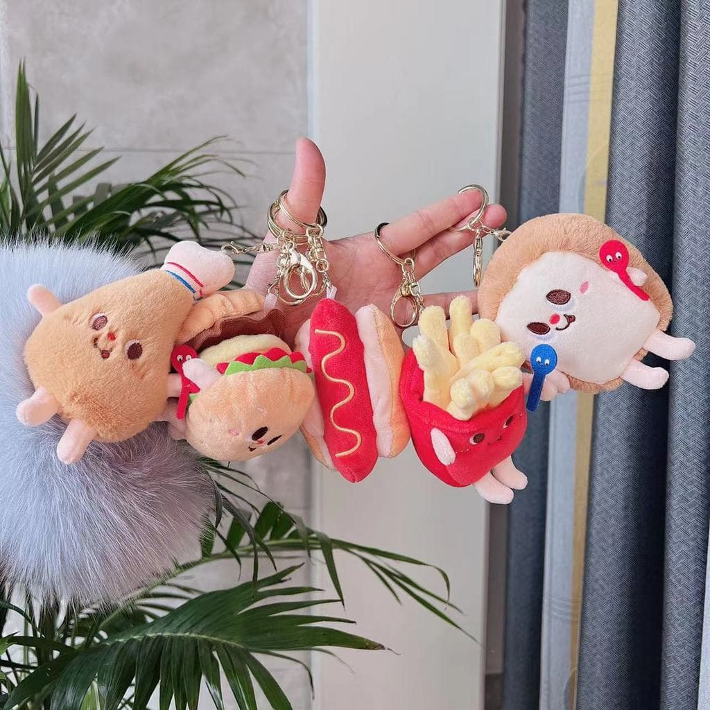 2023 novo produto bonito pingente de pelúcia hambúrguer cachorro quente frango perna boneca Ragdoll brinquedo de pelúcia