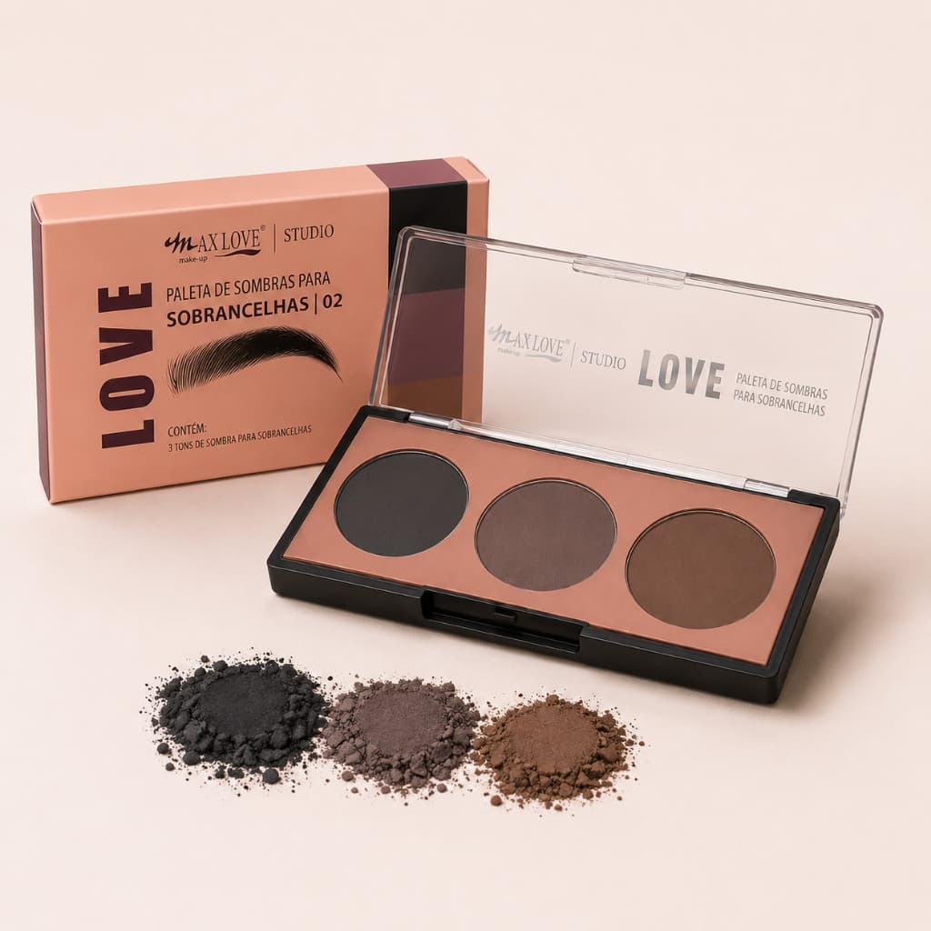 Paleta para Sobrancelhas Max Love Studio 02 com 3 Tons Preenchimento e Definição