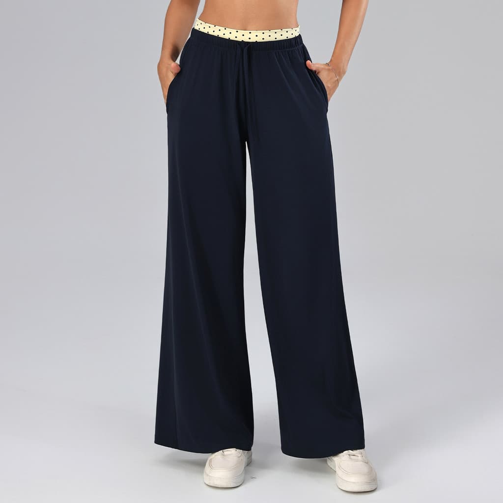 SHAMZU Contrastante Cordão Esporte Calças De Perna Larga Feminino Respirável Casual Reta Cintura Alta Yoga Fitness Leggi