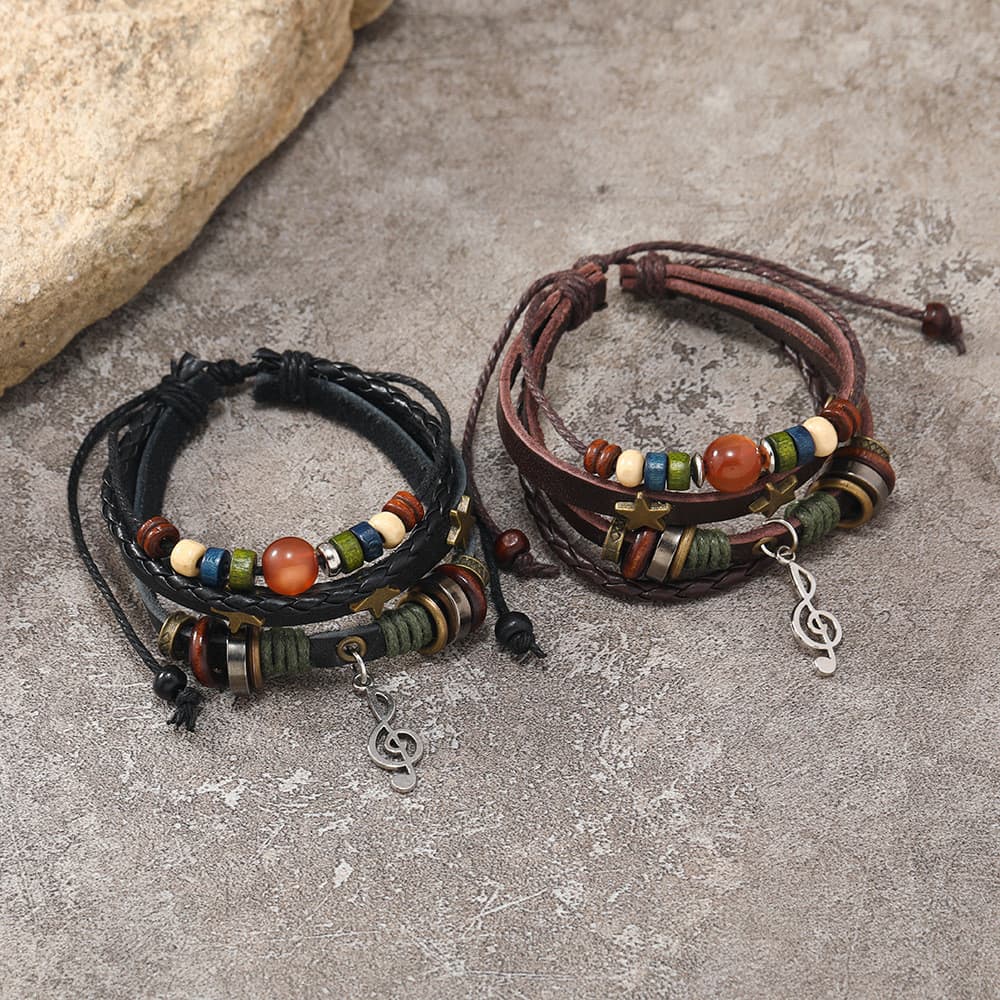 Europeu americano couro trançado Retro pulseira nota pulseira de couro na moda masculino pulseira jóias nicho All-Match