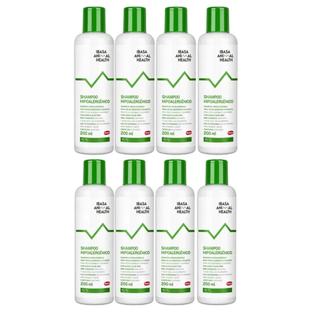 Kit 8 Shampoo Hipoalergênico Ibasa Animal Health 200ml Cães Gatos Pele Sensível